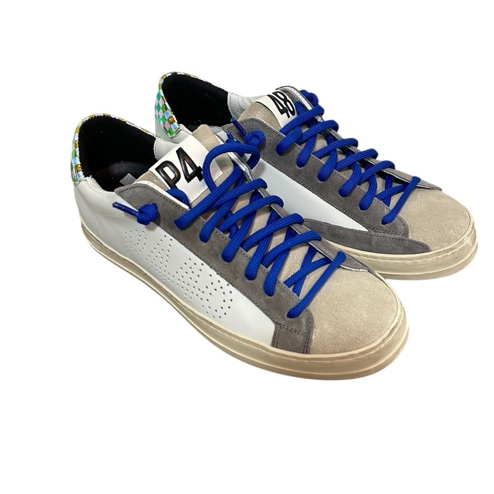 RARE P448 John white Checkered holograph iridescent blue lace 40 Sneaker - Picture 6 of 10